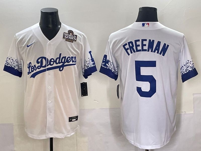 Men Los Angeles Dodgers #5 Freeman White blue City Edition Nike MLB Jersey style 6->los angeles dodgers->MLB Jersey